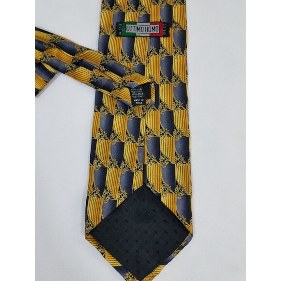 Ottimo Uomo Mens Tie Gray Gold Abstract Design 100% Silk 4" Wide 56" Long - Picture 3 of 7